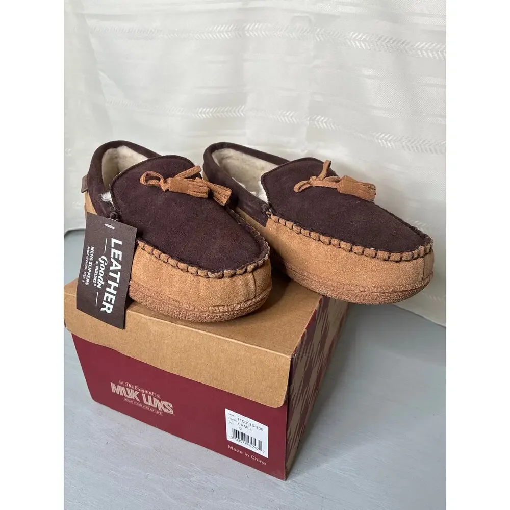 Muk Luks Talan Slippers Camel Genuine Leather Mens Size 9